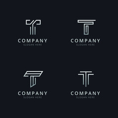 Initials T line monogram logo template with a silver style color for the company