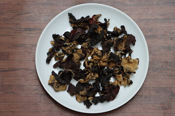 Fototapeta na wymiar Dry wood ear mushroom or cloud ear mushroom, delicacy of Sikkim, India