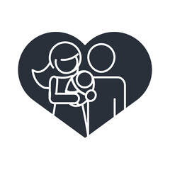 parents with baby in love heart realtionship together family day, icon in silhouette style