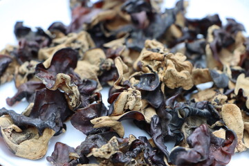 Dry wood ear mushroom or cloud ear mushroom, delicacy of Sikkim, India