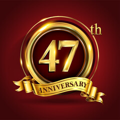 Celebrating 47th golden anniversary, Design Logo of Anniversary celebration with gold ring and golden ribbon.