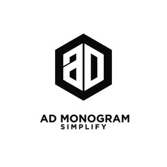 ad hexagon initial letterblack white luxury logo icon design