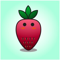Cute strawberry red color gradient cartoon mascot character vector design