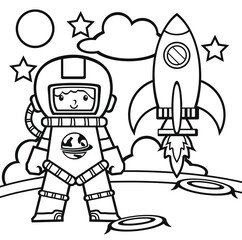 coloring astronaut, vector illustration,  Cute cartoon Astronaut in space