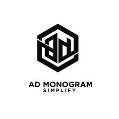 ad hexagon initial letterblack white luxury logo icon design