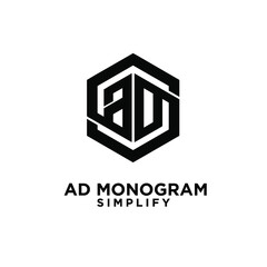 ad hexagon initial letterblack white luxury logo icon design