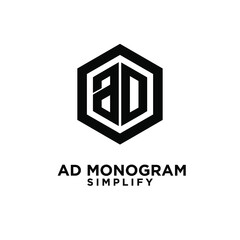 ad hexagon initial letterblack white luxury logo icon design
