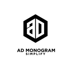 ad hexagon initial letterblack white luxury logo icon design