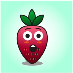 Obraz premium Cute strawberry red color gradient cartoon mascot character vector design