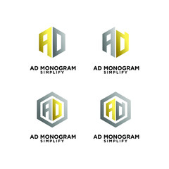set collection ad hexagon initial letter silver gold luxury logo icon design