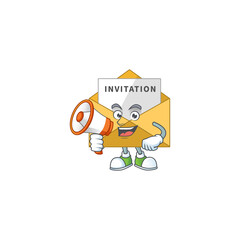 An image of invitation message cartoon design style with a megaphone