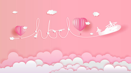 Lettering happy birth day with balloons on pink background and cloud.
