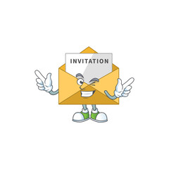 Cartoon drawing concept of invitation message showing cute wink eye