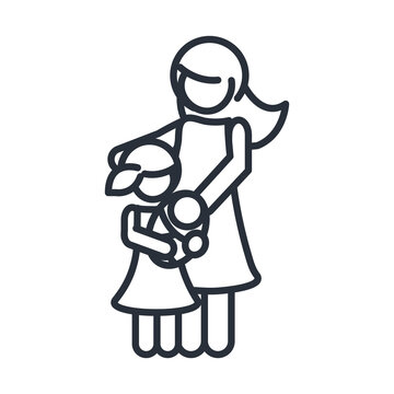 mother and daughter carrying a babay family day, icon in outline style