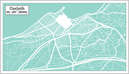Corinth Greece City Map in Retro Style. Outline Map.