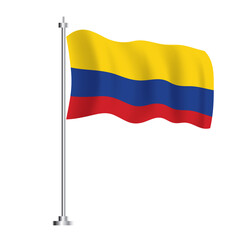 Colombia Flag. Isolated Wave Flag of Colombia Country.