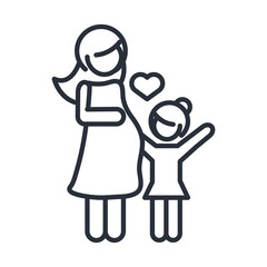 Obraz premium pregnant woman and daughter character family day, icon in outline style