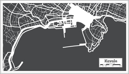 Kavala Greece City Map in Retro Style. Outline Map.