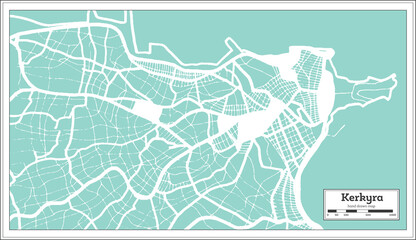 Kerkyra Greece City Map in Retro Style. Outline Map.