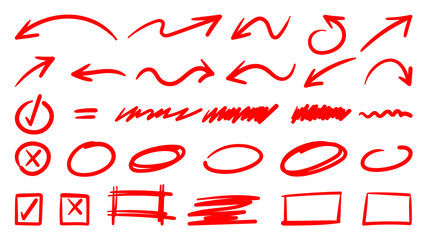 Red Arrow vector doodle. Hand drawn sketch arrows design for business plan and education. .