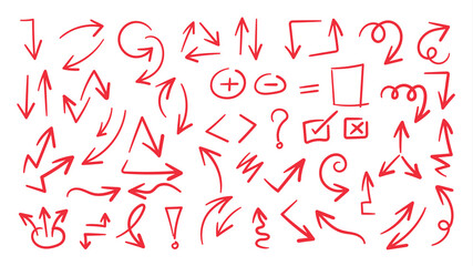 Red Arrow vector doodle. Hand drawn sketch arrows design for business plan and education. .