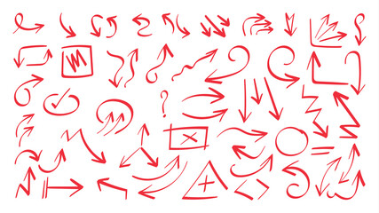 Red Arrow vector doodle. Hand drawn sketch arrows design for business plan and education. .