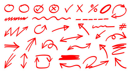 Red Arrow vector doodle. Hand drawn sketch arrows design for business plan and education. .