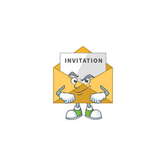 Invitation message cartoon character design with sneaky face