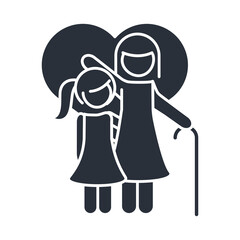 grandmother and little daughter in love heart family day, icon in silhouette style