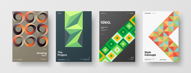 Company identity brochure template collection. Business presentation vector A4 vertical orientation front page mock up set. Corporate report cover abstract geometric illustration design layout bundle.