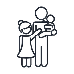 father carrying a little son and daughter family day, icon in outline style