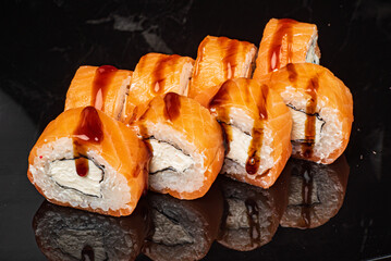 sushi on the black background