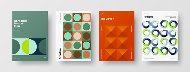 Company identity brochure template collection. Business presentation vector A4 vertical orientation front page mock up set. Corporate report cover abstract geometric illustration design layout bundle. © kitka
