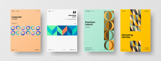 Company identity brochure template collection. Business presentation vector A4 vertical orientation front page mock up set. Corporate report cover abstract geometric illustration design layout bundle.