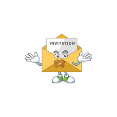 Invitation message Cartoon drawing design making a quiet finger gesture