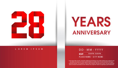 28th Years Anniversary celebration logo, flat design isolated on red and white background, vector elements for banner, invitation card and birthday party.