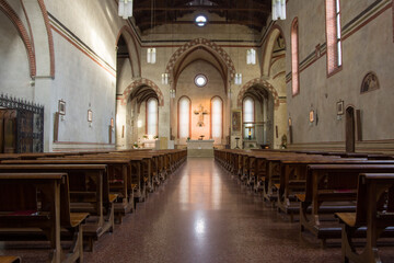 Fototapeta na wymiar Bassano del Grappa, Italy, 10/22/2019 , Church of San Francesco internal view, in the citu center of Bassano del Grappa.