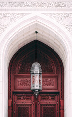 Entrance to the mosque with oriental carvings and shapes