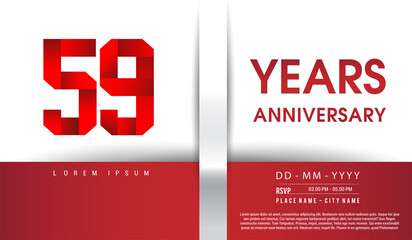 59th Years Anniversary celebration logo, flat design isolated on red and white background, vector elements for banner, invitation card and birthday party.