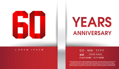 60th Years Anniversary celebration logo, flat design isolated on red and white background, vector elements for banner, invitation card and birthday party.