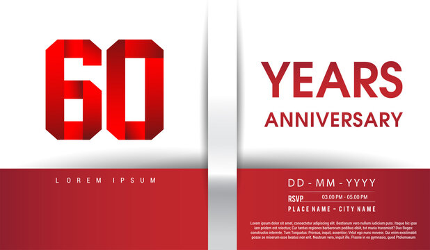 60th Years Anniversary celebration logo, flat design isolated on red and white background, vector elements for banner, invitation card and birthday party.