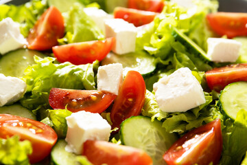 Delicious salad of fresh vegetables and feta. Close-up