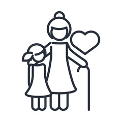 grandmother and granddaughter hugging characters family day, icon in outline style