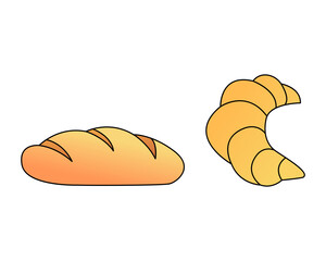 Bakery products icons and buns for bakery shop or food design.