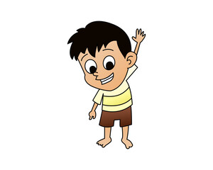 Cartoon cute boy smiling and waving Hello.