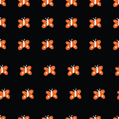 Cute Seamless red and black butterfly Scandinavian style pattern. Seamless repeating vector pattern.