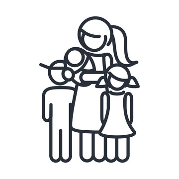 mother with baby son and daughter together family day, icon in outline style