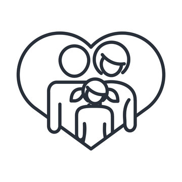 father mother and daughter in love heart together family day, icon in outline style