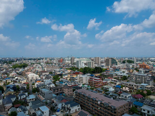 ドローンで空撮した名古屋の街並みの風景