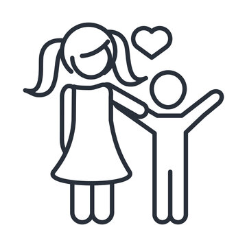 daughter and little son character family day, icon in outline style
